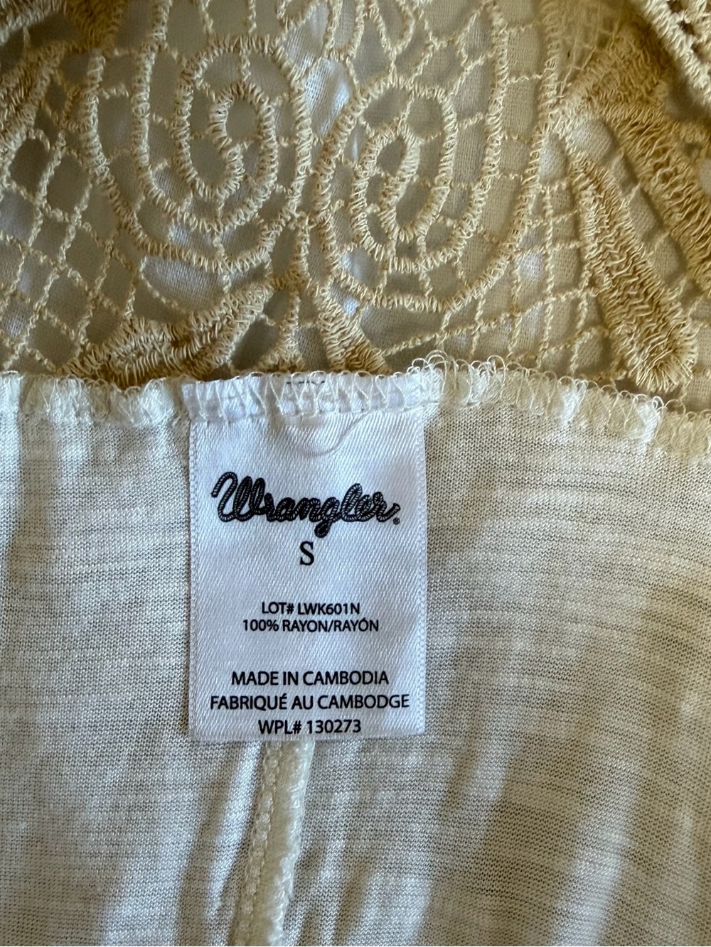 Wrangler Crochet Lace Back Tank Top Cream White Slub Knit Size S - Picture 4 of 4